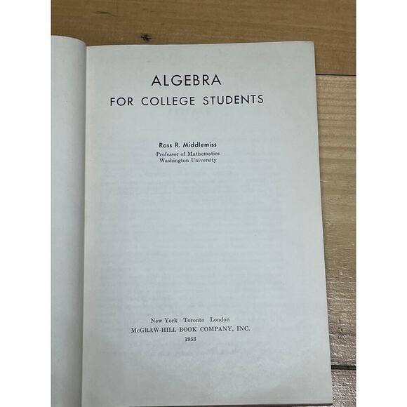 VTG Algebra for College Students book. Ross Middlemiss. 1953. Math. - Picture 2 of 7